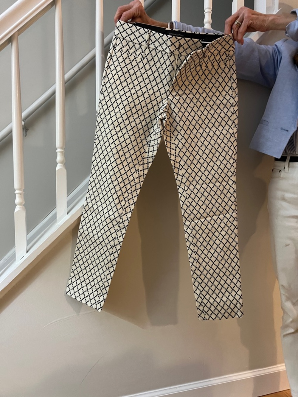 Banana Republic Sloane Cream and Black Diamond-Grid Stretch Pants